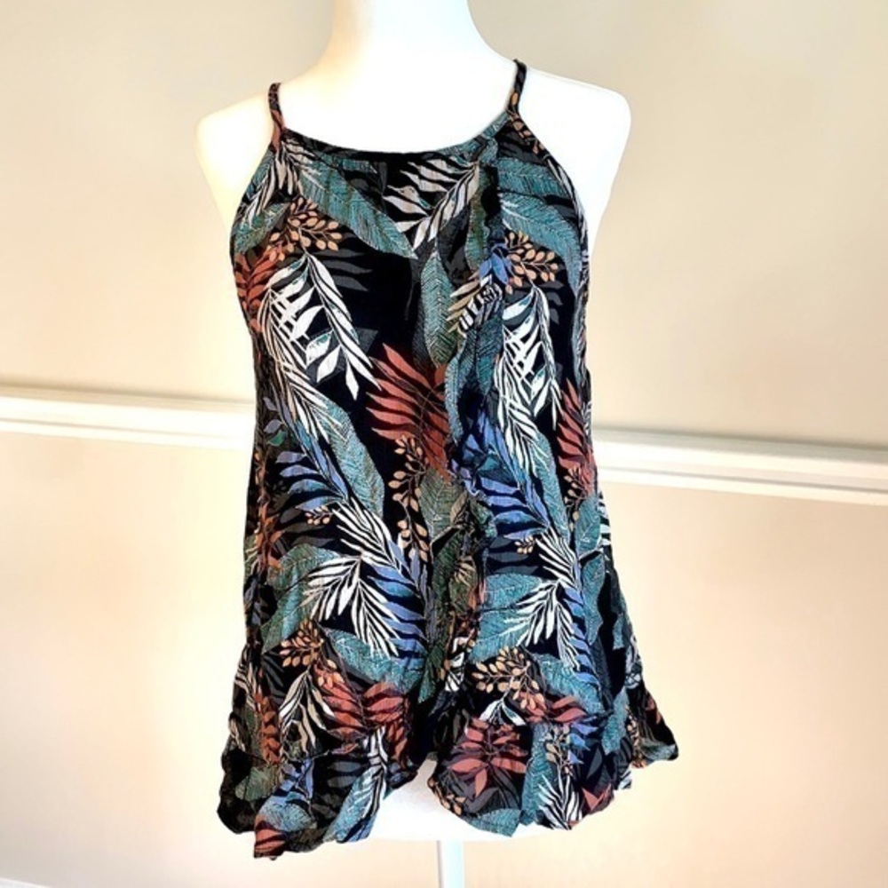 MAURICES Leaves Print Black Tank Top M